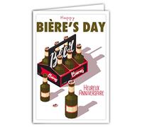AFIE 69-4357 Carte Anniversaire - Happy Bière's day avec Enveloppe - Mini Poster Format 17x11,5cm - Style Rétro Vintage - Zythologue Bièrologue Brasseur Malt Houblon Bar - Fabriquée en France