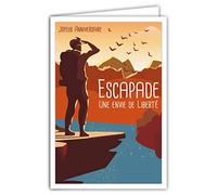 AFIE 69-4361 Carte Joyeux Anniversaire avec Enveloppe - Mini Poster Format 17x11,5cm Style Rétro Vintage - Escapade Une Envie de Liberté Randonneur Coucher de Soleil - Fabriquée en France