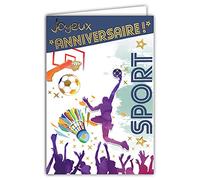 AFIE 69-5021 Carte Joyeux Anniversaire Sports Basket Basketball Badminton Foot Football Idée Cadeau pour Supporter Supportrice du Championnat d'Europe