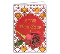 69-5077 Carte Je t'aime mon cœur Saint Valentin 14 février Amour Rose Rouge Fleur Déclarer sa flamme avec Enveloppe Blanche Format 12x17,5cm Fabriqué en France
