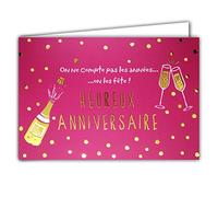 Afie 69-5121 Carte Heureux ANNIVERSAIRE Points Confettis Or doré brillant ; Livrée avec enveloppe ; Format Carte fermée 17x11,5cm