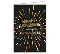 Afie 69-7084 Carte Heureux Anniversaire à un Homme formidable Feu d'artifice Doré Or Noir Fabriqué en France