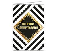 Afie 69-7092 Carte Heureux ANNIVERSAIRE étoiles en Or Doré Brillant - Avec enveloppe - Format fermé 115x170mm ; Fabrication Française ; Noir et blanc ;