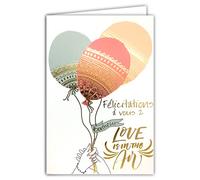 AFIE 69-7097 Carte Félicitations à vous 2 Love is in the Air Bonheur en Or Doré Brillant Chic - Enveloppe Incluse - Fabriqué en France - Lâcher de Ballons Mariage PACS Cérémonie Naissance Crémaillère