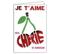 AFIE 69-9019 Carte Saint Valentin 14 février Je t'aime ma Chérie d'Amour pour Fille Femme +Enveloppe 12x17,5cm Cerises Rouges Brillantes Cherry Fruit - Création Impression Fabrication Française