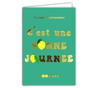 AFIE 69-9031 Carte Joyeux ANNIVERSAIRE Bonne Journée Citronnée Vitaminée Lettres en Or Doré Brillant +Enveloppe 12x17,5cm Agrumes Bonne Santé Intérieur Blanc Création Impression Fabrication Française