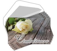 AFIE C5253 Sincères Condoléances Lot 5 Cartes identiques + 5 Enveloppes Blanches Format 9x14cm Décès Obsèques Funérailles Enterrement Cérémonie Deuil Fleur Rose Blanche Pochette Fabriqué en France