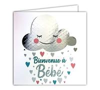 Afie Carte Carrée Argentée Bienvenue à Bébé Mixte Garçon Fille Félicitations Naissance Cœurs Nuage