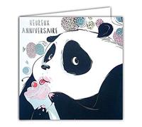 Afie Carte Carrée Argentée Heureux Anniversaire Panda géant Gourmand Cupcake Cerise