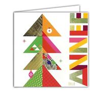 Afie Carte Carrée Bonne Année Meilleurs Vœux en Or Doré Brillant avec Enveloppe Blanche 15x15cm - Sapins de Noël Coloré Géométrique Boules étoiles - Fabriqué en France