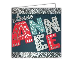 AFIE Carte Carrée Bonne Année Meilleurs Vœux Lettres Argentées Brillantes avec Enveloppe Blanche Style Scandinave Nordique Fêtes de fin d'année Nouvel An étrennes Offrir Billet Chèque Cadeau 23058