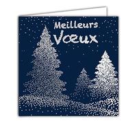 AFIE Carte Carrée Meilleurs Vœux avec Enveloppe Blanche Sapins Argentés Brillants Pointillisme Paysage Bleu Nuit étoilée Fêtes de fin d'année Nouvel An étrennes Offrir Billet Chèque Cadeau 23046
