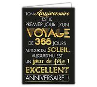 Afie Carte Double Anniversaire - Texte Voyage avec Dorure - Format 12 x 17,5 cm - Meilleurs Vœux - Enveloppe Blanche - Message Original - Fabriquée en France 69-7048