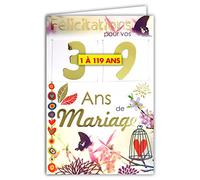 Afie Carte Félicitations pour vos ?? Ans ANNIVERSAIRE de MARIAGE - Tirettes de 1 à 99 ans - Fleurs