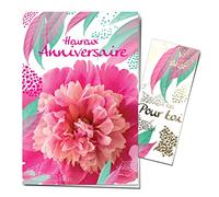 AFIE Carte Heureux Anniversaire avec Marque-page Pour Toi en Or Doré Brillant - Format Original - Enveloppe Incluse - Fleur Pivoine Feuillage - Fabriquée en France 65-1315