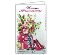 Afie Carte Heureux Anniversaire PORTE-BILLETS intérieur Fleurs Accessoires Femme Or Doré Brillant Gaufrage papier en relief découpé