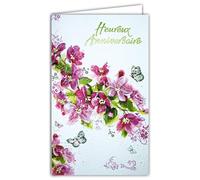 Afie Carte Heureux Anniversaire PORTE-BILLETS intérieur Fleurs roses Clématites Papillons en relief gaufrage papier