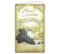 Afie Carte Heureux Anniversaire Santé et Bonheur PORTE-BILLETS intérieur Grappe de Raisin Vin Vignes