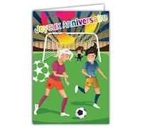 AFIE Carte Joyeux Anniversaire - Enveloppe - Fille Femme Sportive Footballeuse Championne Joueuse Ballon Rond Attaquante Gardienne Supportrice équipe Bleue Blanc Rouge - Fabriquée en France 67-1241