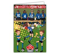 AFIE Carte Joyeux Anniversaire - Enveloppe - Petite Jeune Fille Ados Sportive Footballeuse Championne Joueuse Ballon Rond Match Supportrice équipe Bleue Blanc Rouge - Fabriquée en France 67-1240
