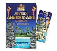 AFIE Carte Joyeux Anniversaire L'Aventure commence avec Marque-page en Or Doré Brillant - Enveloppe Incluse - Emission TV Gagnant Totem Feu Survie Tribus - Fabriquée en France 65-1311