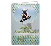 AFIE Carte Joyeux Anniversaire Paillettes Skateboard pour Petit Garçon Enfant avec Enveloppe Blanche 12x17,5cm 67-1018/1