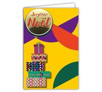 AFIE Carte Joyeux Noël Collage en Relief du Texte Brillant avec Enveloppe 12x17,5cm Paquets Cadeaux Décorés Illustration Géométrique Meilleurs Vœux Fêtes Fin d'Année