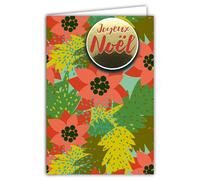 AFIE Carte Joyeux Noël Collage en Relief du Texte Brillant avec Enveloppe Blanche 12x17,5cm - Fleurs Poinsettia Feuillage Vert Végétal Illustration Meilleurs Vœux