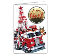 AFIE Carte Joyeux Noël Collage en Relief du Texte Brillant avec Enveloppe Blanche 12x17,5cm - Père Noël Camion de Pompier Rouge Renne Sapin Pyramide Cadeaux étoile Meilleurs Vœux pour Enfant Famille