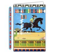 AFIE Carte Paillettes Bon Anniversaire 1 2 3 4 5 6 7 8 9 ans Cowboy Chanceux Luke Enveloppe 12x17,5cm Cheval Jument Jumper Rapide Train Désert Mexicain Cactus 67-1068-A