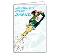 Afie Carte Régionale Gaston Lagaffe Une pétillante pensée d'ALSACE avec un bon Kougelhopf et une bougie de plus Joyeux ANNIVERSAIRE Bouteille Vin Pétillant
