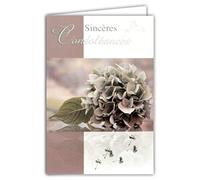 Afie Carte Sincères Condoléances Gris Argenté Brillant Décès Deuil Fleurs Hortensia Violet Graines Pissenlit Fabriqué en France