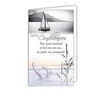 Afie Carte Sincères Condoléances petit format Gris Décès Deuil Paysage Paisible Mer bateau Herbe Graminée Fabriqué en France