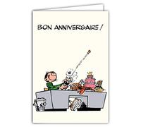 AFIE GLCT-0183 Carte Joyeux Anniversaire Gaston Lagaffe Vintage Origine Bouteille Champagne Bouchon Gâteau Homard BD Bande Dessinée Humoristique Humour Belge Personnage Gag Gaffes Franquin