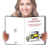 Afie Glmx-2030 Grande Carte Départ en Retraite Gaston Lagaffe - Maxi Format Géant A4 avec Enveloppe - Voiture