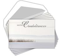 Afie Pochette de 5 Cartes Sincères Condoléances Nos pensées affectueuses vous soutiennent dans l'epreuve feuilles Décès Deuil Fabriqué en France