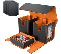 AFIING MTG Commander Deck Box Boîte de rangement pour 200 cartes à double pochette, étui magnétique 3 en 1 pour Magic: The Gathering TCG CCG, 4 intercalaires et 2 chargeurs par le haut (noir/orange)