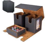 AFIING MTG Commander Deck Box Boîte de rangement pour 200 cartes à double pochette, étui magnétique 3 en 1 pour Magic: The Gathering TCG CCG, 4 intercalaires et 2 chargeurs par le haut (noir/doré)
