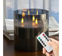 AFINETH Bougies sans flamme extra larges avec 3 mèches, 15,2 x 15,2 cm, bougies en verre à piles avec télécommande, fausses bougies LED vacillantes en cire véritable pour la maison, mariage, fête