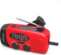 AFINTEK Radio Solaire D'urgence, AM/FM/NOAA Radio, 2000mAh Powerbank, Lampe de Poche LED, Manivelle Manuelle, Rouge