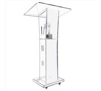 Afitdon Podium en Acrylique Transparent avec Roues et étagère de Rangement, chaire d'église avec 15 Couleurs de lumière LED - Support pour église, conférence, Mariage, Salle de Classe (68 x 45 x 100