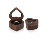 AfitLulu Boite a Bague en Bois de Noyer Vintage en Forme de Cœur avec un Emplacement et Fenêtre Transparente, Écrin Bague pour Bagues Romantiques pour Propositions, Fiançailles Et Mariage (Noir)