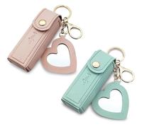 AfitLulu Lot de 2 étuis à rouge à lèvres avec miroir, porte-baume à lèvres, chapstick portable, étui à rouge à lèvres, en cuir, petite trousse de maquillage, Rose + bleu., Avec miroir