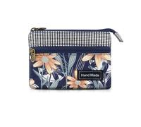 AfitLulu Petit portefeuille en toile pour femme - Petit portefeuille à 2 couches avec fermeture éclair - Style bohème - Mini portefeuille pour pièces de monnaie, argent liquide et cartes, Bleu-1, 13