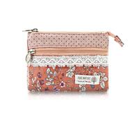 AfitLulu Petit portefeuille en toile pour femme - Petit portefeuille à 2 couches avec fermeture éclair - Style bohème - Mini portefeuille pour pièces de monnaie, argent liquide et cartes, Fleur rose