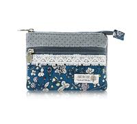 AfitLulu Petit portefeuille en toile pour femme - Petit portefeuille à 2 couches avec fermeture éclair - Style bohème - Mini portefeuille pour pièces de monnaie, argent liquide et cartes, Fleur-B, 13