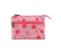 AfitLulu Petit portefeuille en toile pour femme - Petit portefeuille à 2 couches avec fermeture éclair - Style bohème - Mini portefeuille pour pièces de monnaie, argent liquide et cartes, Rose, 13*10