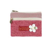 AfitLulu Petit portefeuille en toile pour femme - Petit portefeuille à 2 couches avec fermeture éclair - Style bohème - Mini portefeuille pour pièces de monnaie, argent liquide et cartes, Fleur rouge