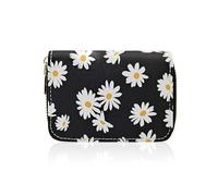 AfitLulu Porte-cartes de crédit pour femme, portefeuille avec blocage RFID avec fermeture éclair, 11 emplacements pour cartes marguerites pour femmes, Noir , 10.8*2.4*7.7cm/4.2”*3.1”*1.1”, marguerite