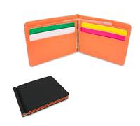 AfitLulu Portefeuille ultra fin pour homme avec pinces à billets en métal et 4 emplacements pour cartes, portefeuille fin en cuir synthétique pour homme, Orange, S, Décontracté